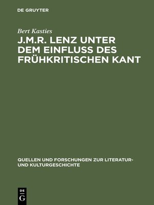 cover image of J.M.R. Lenz unter dem Einfluß des frühkritischen Kant